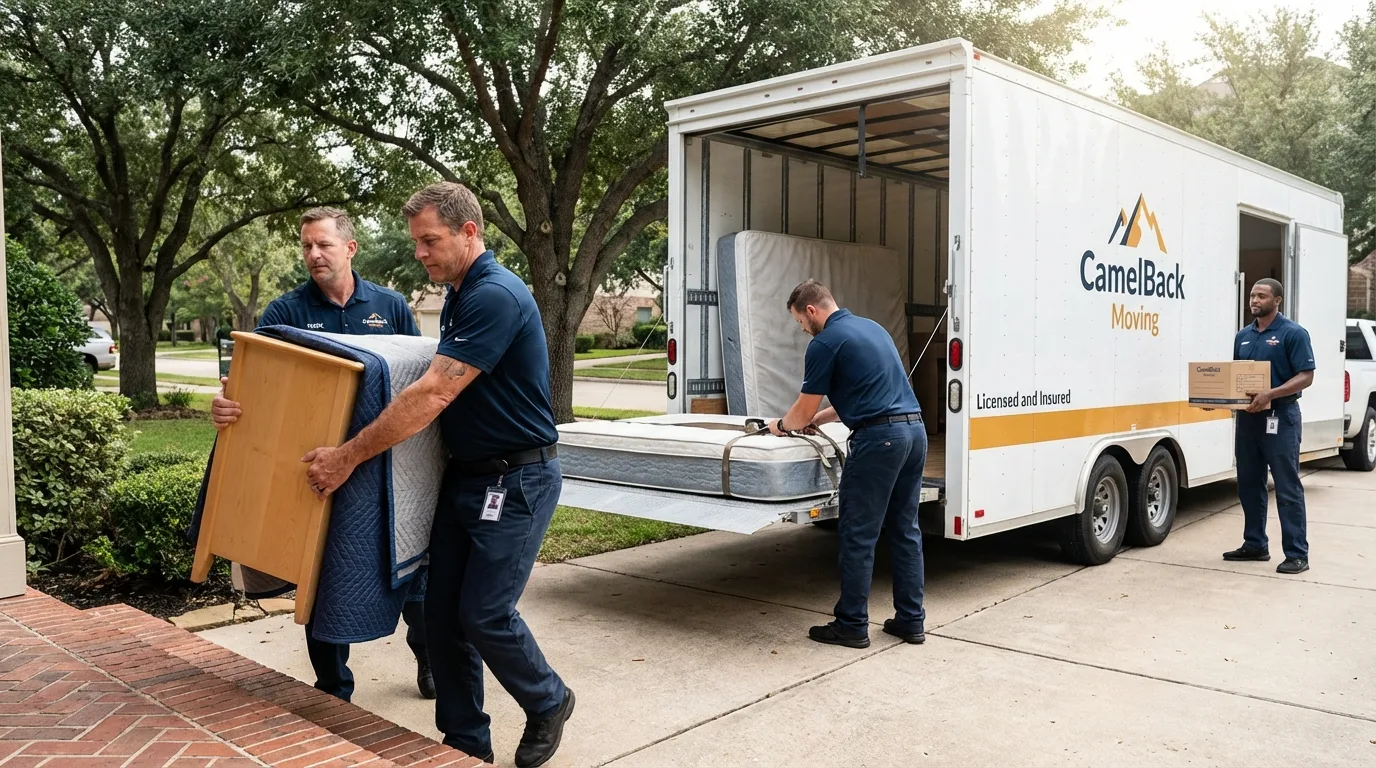 Crew loading residential truck for cross-state move from Oregon, IL