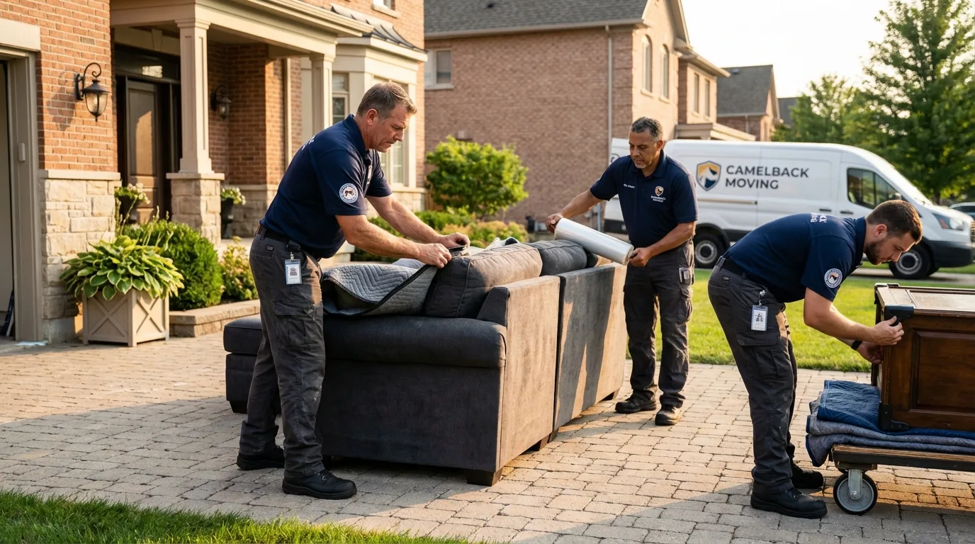 Large estate moving crew wrapping furniture in Oregon, IL