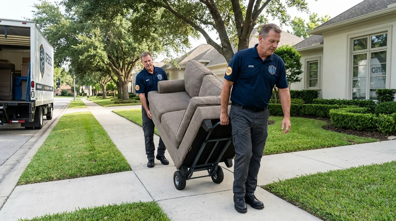 Local residential moving crew loading furniture in Oregon, IL
