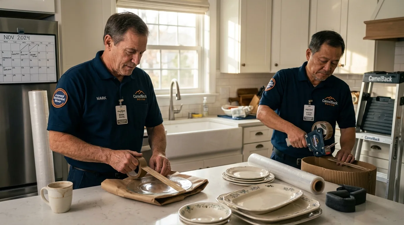 Professional crew packing kitchen dishware in Oregon, IL